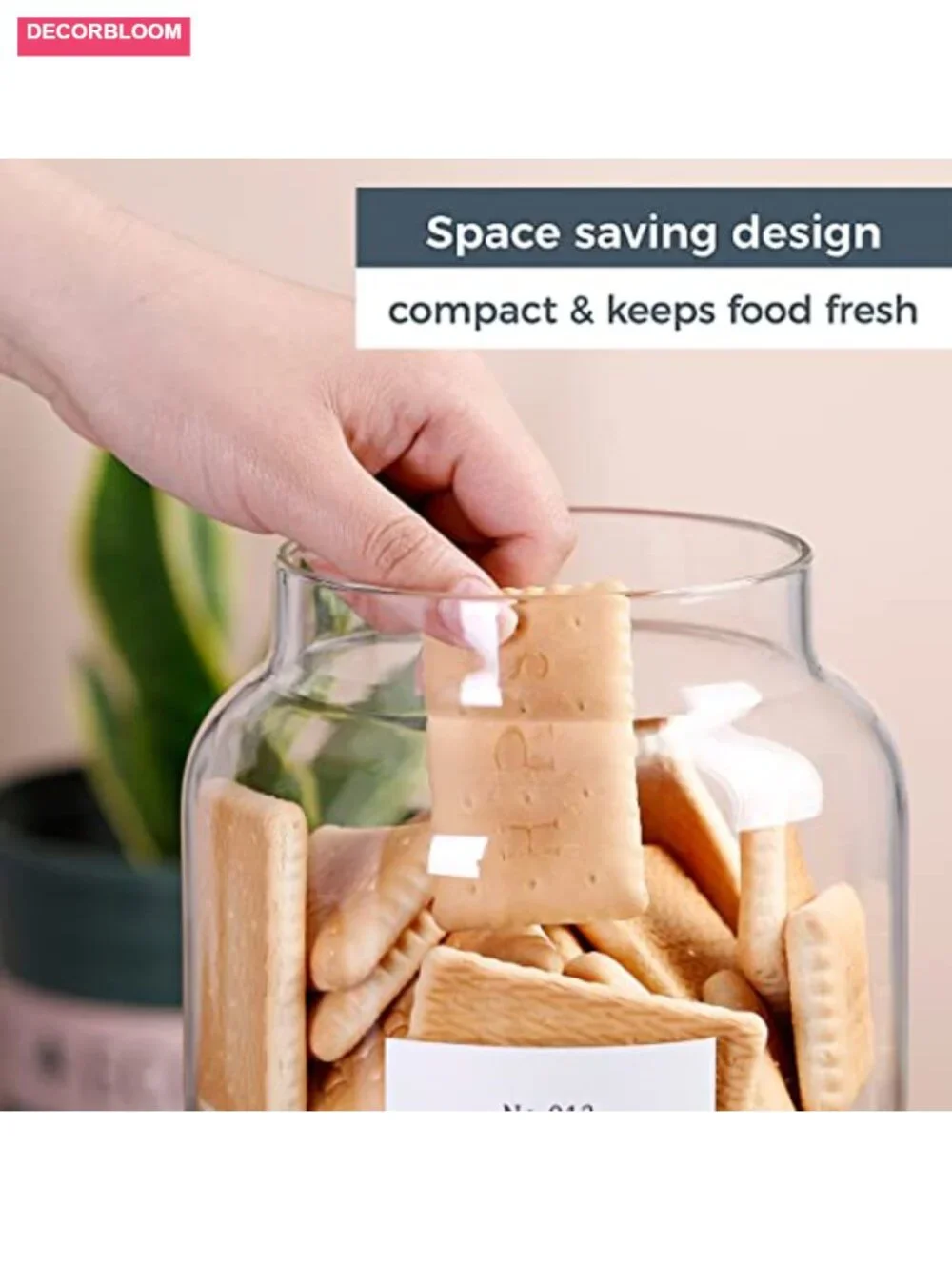 1 Gallon Glass Cookie Jar with Airtight Acacia Lid & 42 Labels